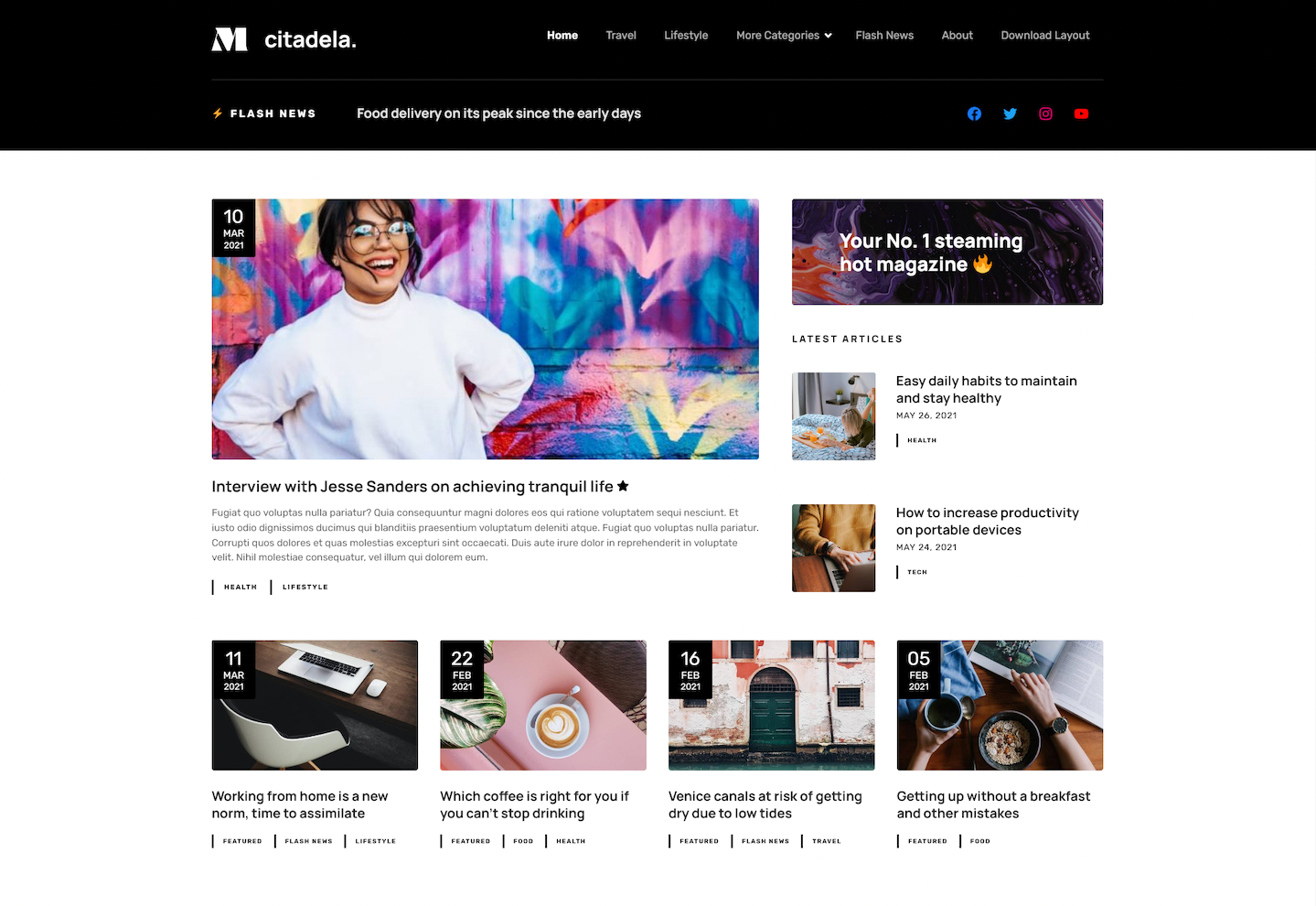 Homepage van tijdschrift WordPress thema